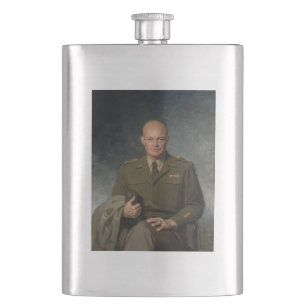 General Dwight Eisenhower 5 Star Painted Portrait Hip Flask