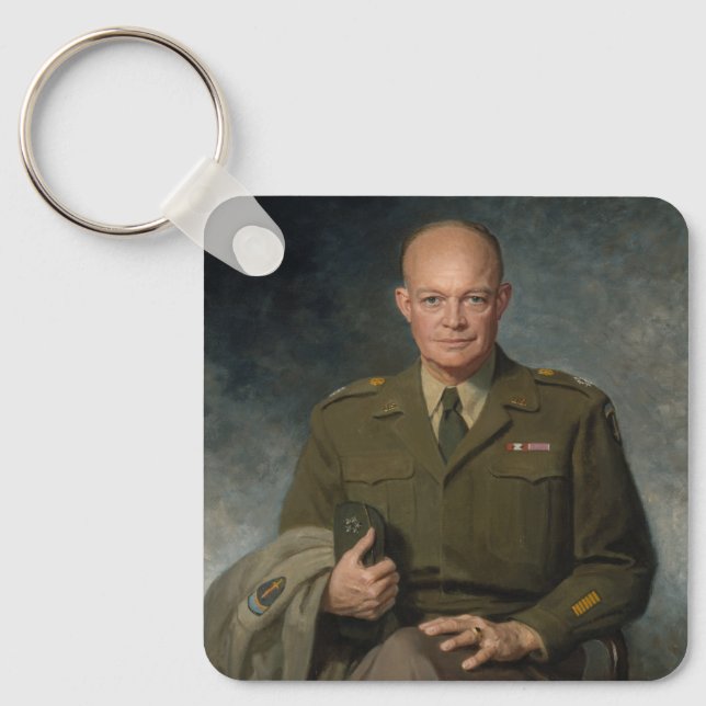 General Dwight Eisenhower 5 Star Painted Portrait Key Ring (Front)