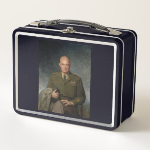 General Dwight Eisenhower 5 Star Painted Portrait Metal Lunch Box