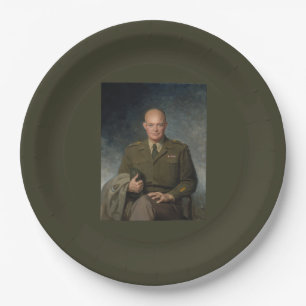 General Dwight Eisenhower 5 Star Painted Portrait Paper Plate