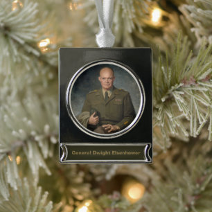 General Dwight Eisenhower 5 Star Painted Portrait Silver Plated Banner Ornament