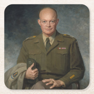 General Dwight Eisenhower 5 Star Painted Portrait Square Paper Coaster