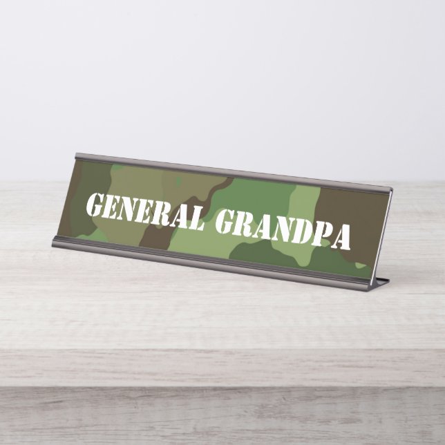 General Grandpa Green Camouflage Name Template Desk Name Plate (Front)