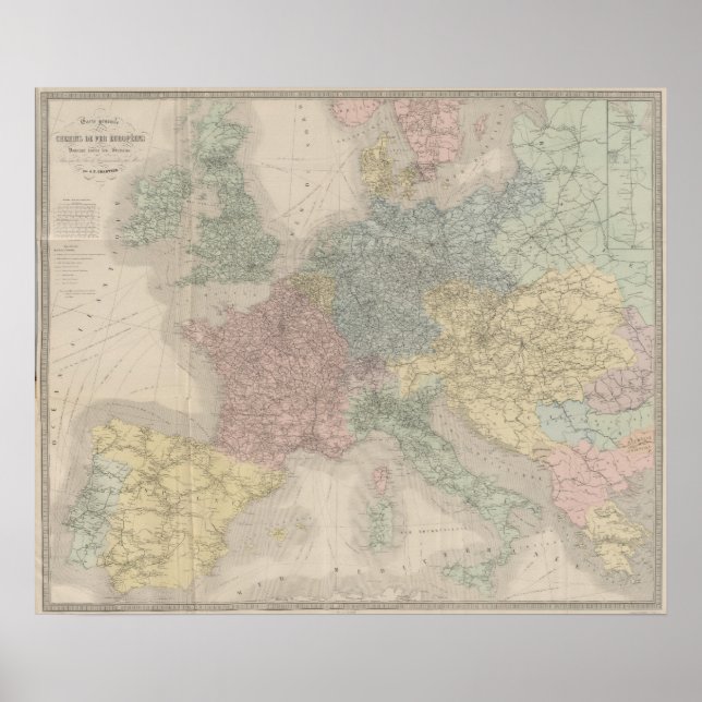 General map of European Railways Poster (Front)
