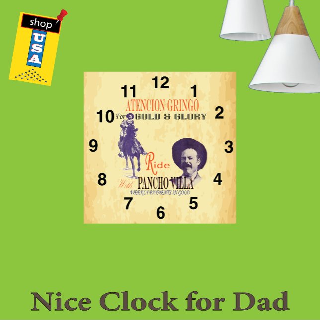General Pancho Villa 🎖️ Mexican Hero Square Wall Clock (Creator Uploaded)