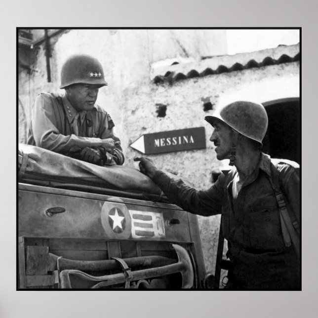 General Patton In Sicily -- Border Poster (Front)