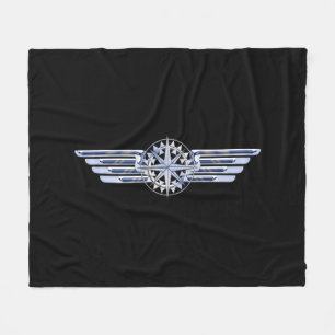 General Private Air Pilot Chrome Like Wings Black Fleece Blanket