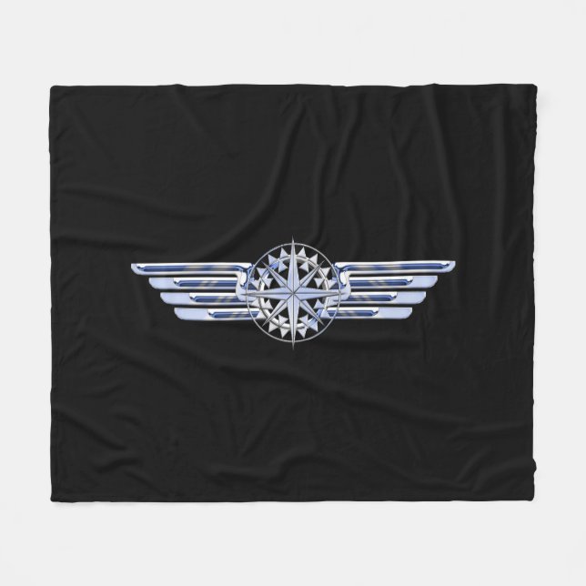 General Private Air Pilot Chrome Like Wings Black Fleece Blanket (Front (Horizontal))