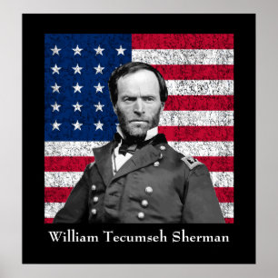 General Sherman and The American Flag Poster
