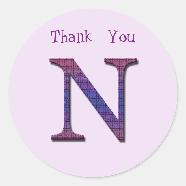 General Thank You Letter N Monogram Initial Classic Round Sticker (Front)