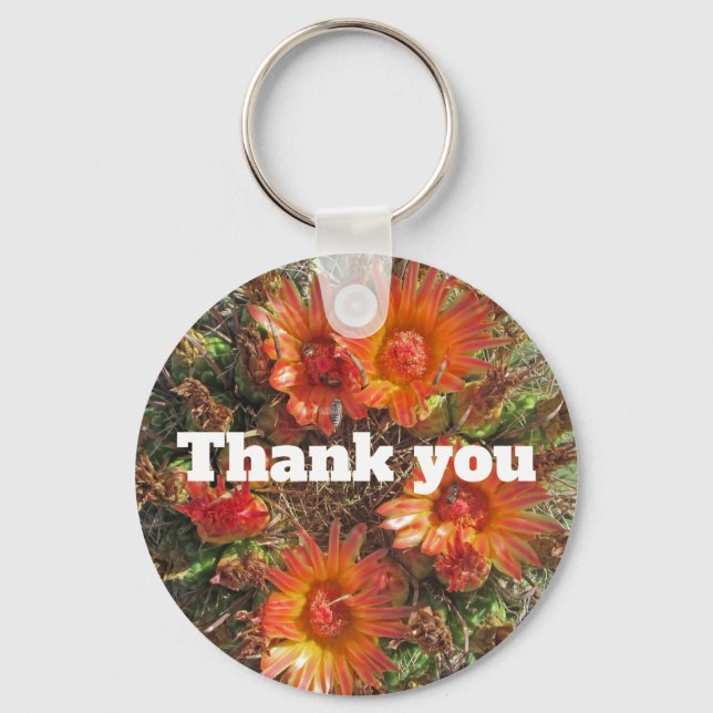 General Thank You Orange Cactus Flower Photo Key Ring (Front)
