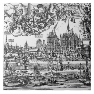 General View of Cologne, 1531 (engraving) (b/w pho Ceramic Tile