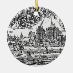 General View of Cologne, 1531 (engraving) (b/w pho Ceramic Tree Decoration