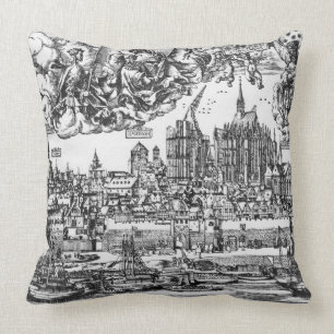 General View of Cologne, 1531 (engraving) (b/w pho Cushion