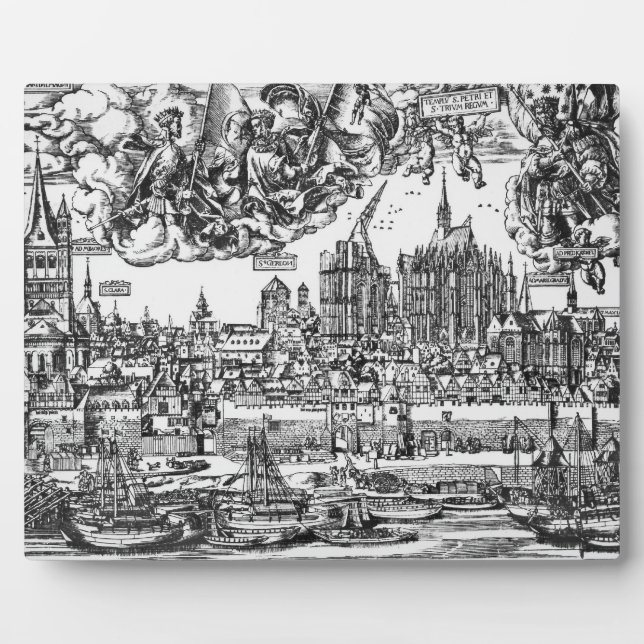 General View of Cologne, 1531 (engraving) (b/w pho Plaque (Front)