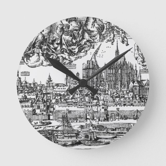 General View of Cologne, 1531 (engraving) (b/w pho Round Clock (Front)