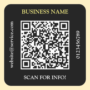 Generate QR Code Business Name Website Promo Black Square Sticker