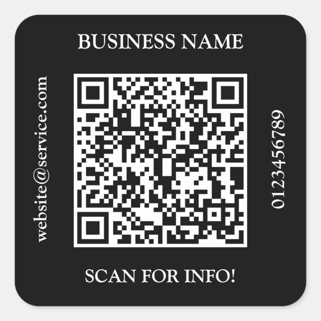 Generate QR Code Business Name Website Promo Black Square Sticker (Front)