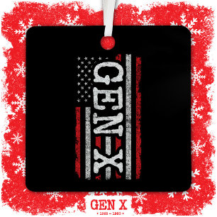 Generation X American Flag Proud Gen Xer Gen X Metal Tree Decoration