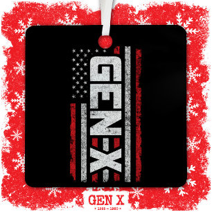 Generation X Proud Gen Xer American Flag Gen X Metal Tree Decoration