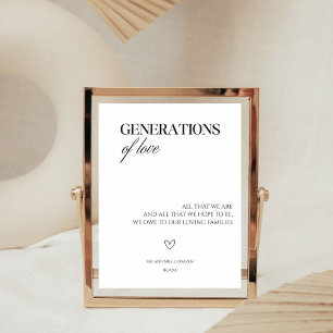 Generations of love Elegant Minimalist Wedding  Pedestal Sign