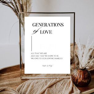 Generations of love Elegant Minimalist Wedding  Pedestal Sign