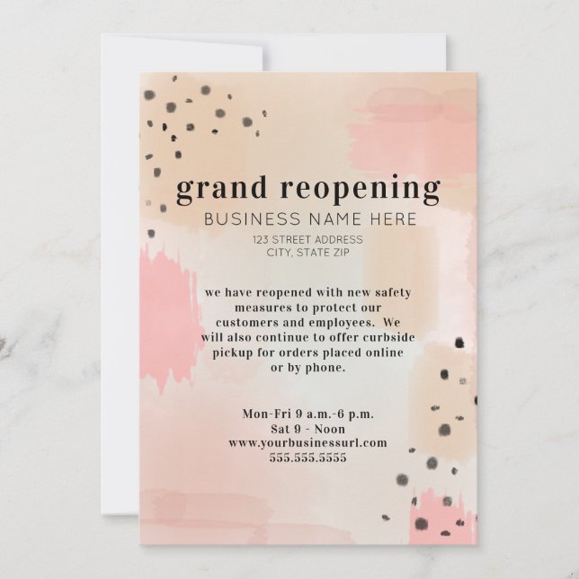 Generic Business Grand Reopening Abstract Pink Invitation (Front)
