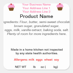 Generic Cottage Food Law Product Labels