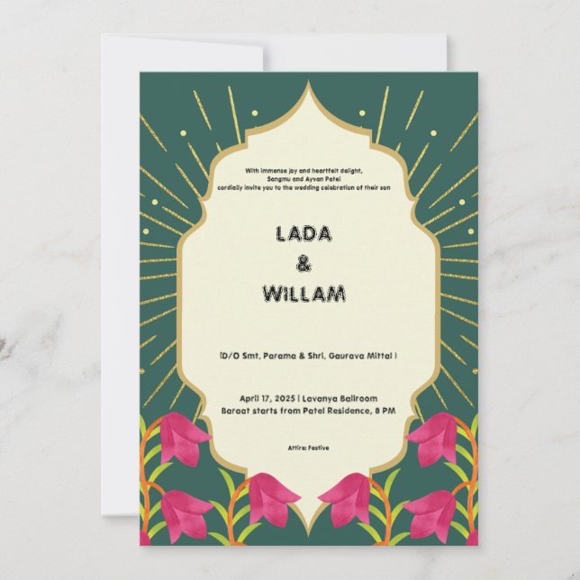 Generic Indian Wedding Invitation in Green Dark  (Front)