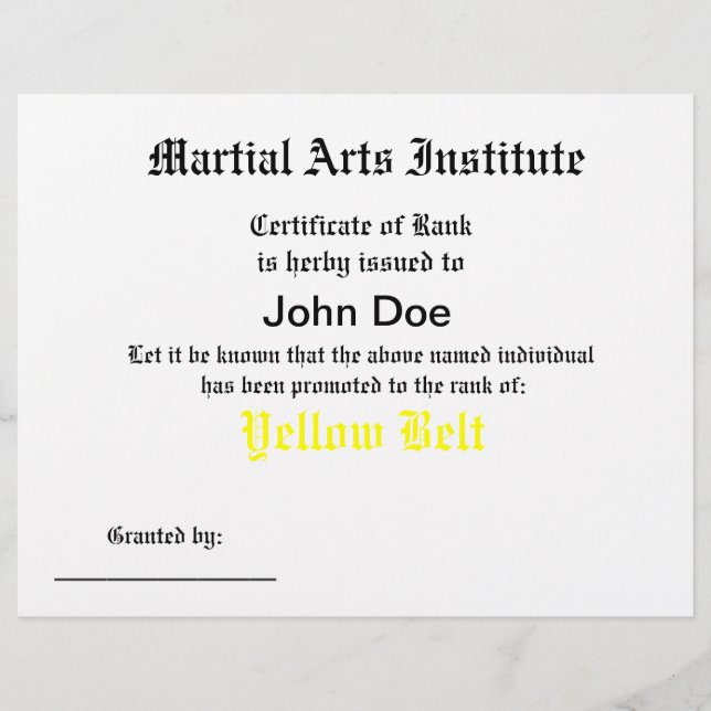 Generic Martial Arts Certificate (Front)