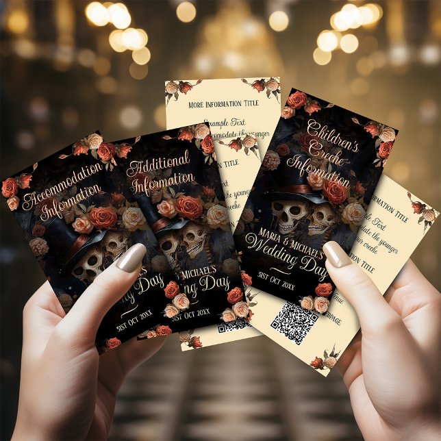 Generic QR Code Gothic Kissing Skeletons Wedding Enclosure Card (Creator Uploaded)