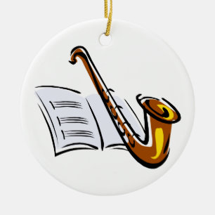 Generic saxophone with sheet music graphic image ceramic ornament