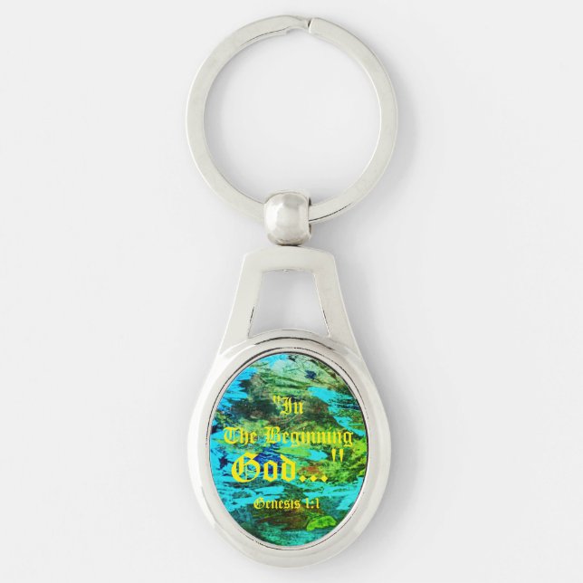 Genesis 1:1 In the beginning God..."Bible truth  K Key Ring (Front)