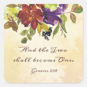 Genesis 2:24 And the two shall become one Wedding Square Sticker