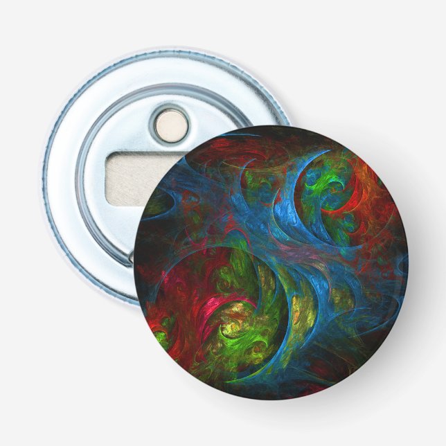 Genesis Blue Abstract Art Button Bottle Opener (Front)