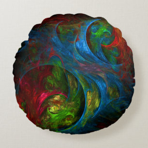 Genesis Blue Abstract Art Round Pillow