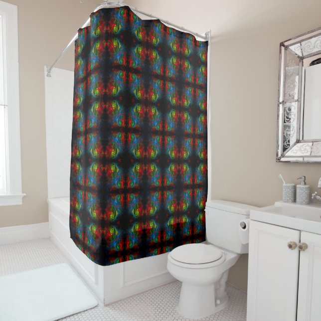 Genesis Blue Abstract Art Shower Curtain (In Situ)