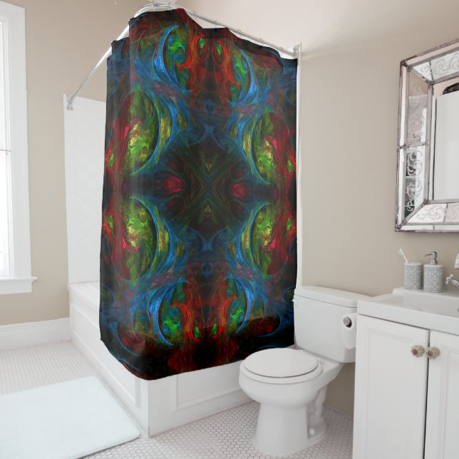Genesis Blue Abstract Art Shower Curtain (In Situ)