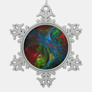 Genesis Blue Abstract Art Snowflake Pewter Christmas Ornament