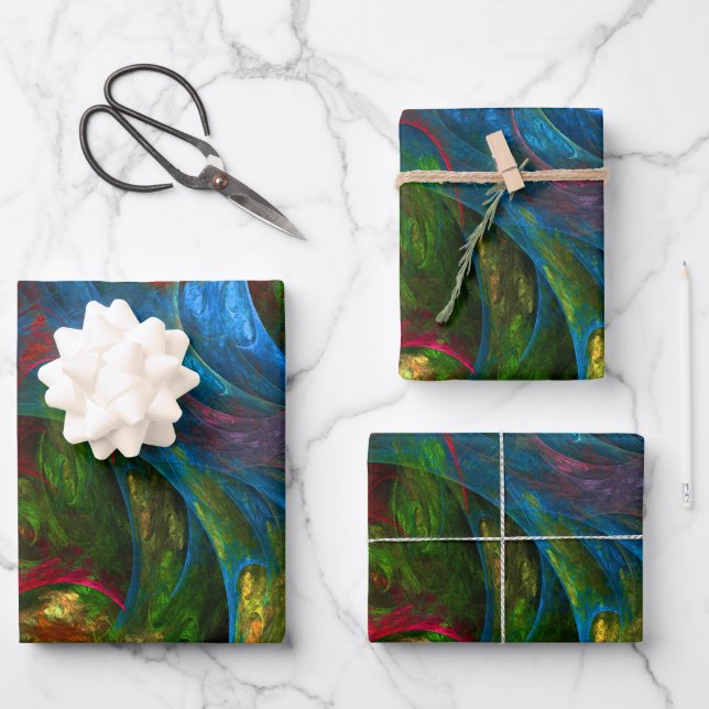 Genesis Blue Abstract Art Wrapping Paper Sheet (Front)