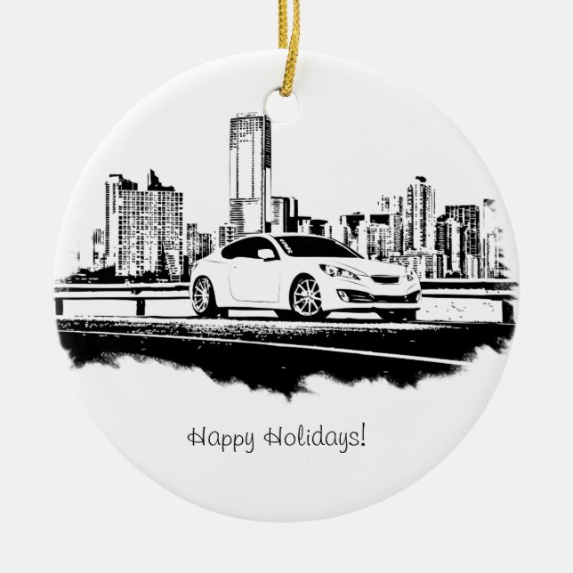 Genesis Coupe Side Shot Black Brushstroke Ceramic Ornament (Front)