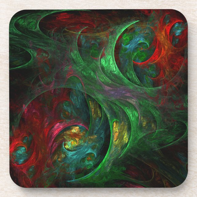 Genesis Green Abstract Art Cork Coaster (Front)
