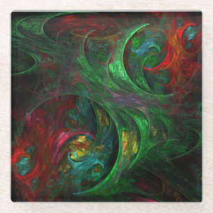 Genesis Green Abstract Art Glass Coaster