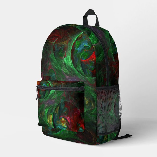 Genesis Green Abstract Art Printed Backpack (Back Corner Right)