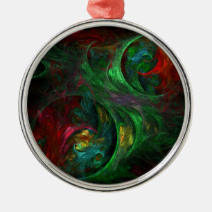 Genesis Green Abstract Art Round Metal Ornament