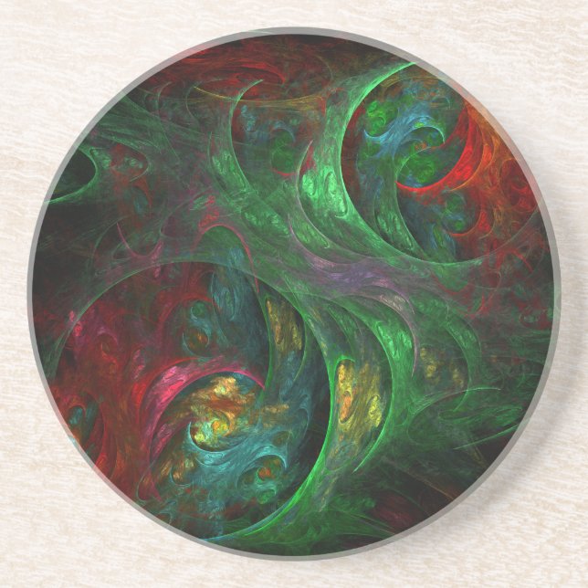 Genesis Green Abstract Art Sandstone Coaster (Front)