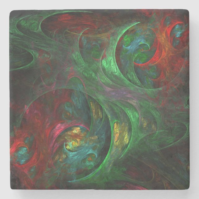 Genesis Green Abstract Art Stone Coaster (Front)
