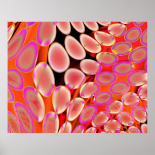 Genetic Art Psychedelic Blobs Pink White Over Red Poster