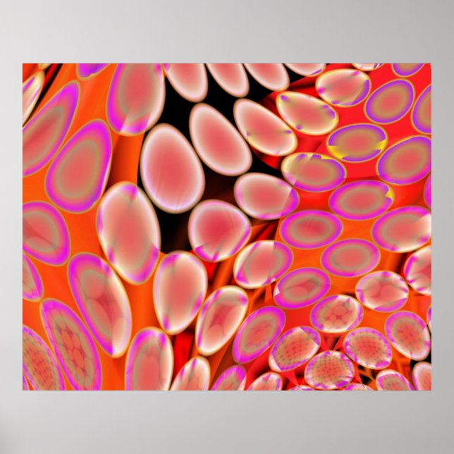 Genetic Art Psychedelic Blobs Pink White Over Red Poster (Front)