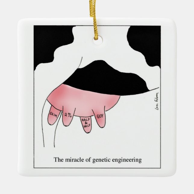 Genetic Engineering Cow GMO Udder Cartoon Ceramic Ornament (Front)